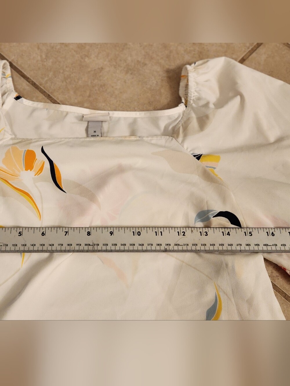 A New Day White Floral Square-Neck Long Sleeve Blouse Size M Unique Fit - Picture 13 of 14